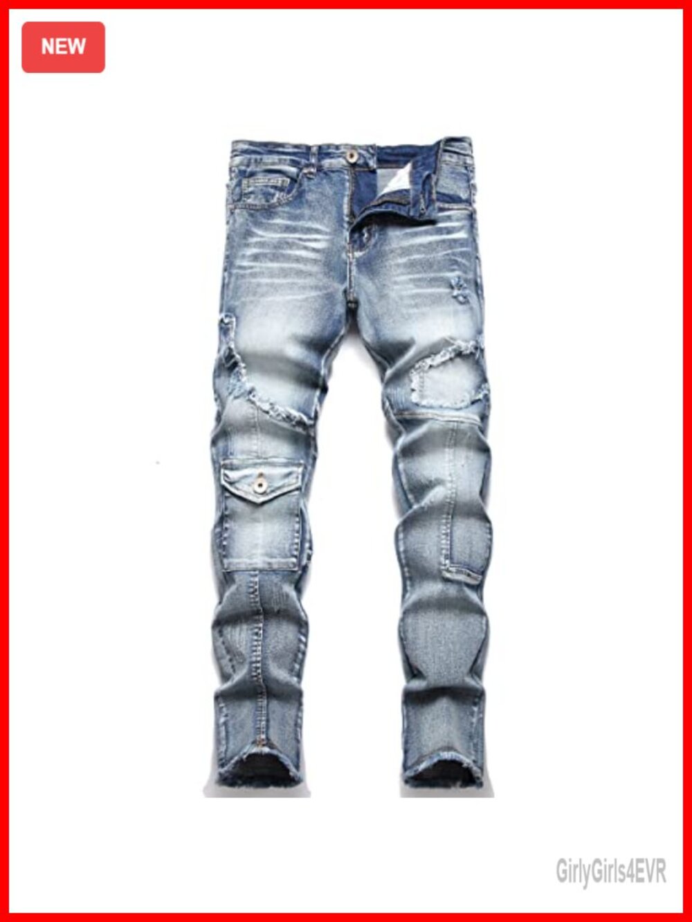 Men's Biker Moto Washed Distressed Slim Fit Straight Leg Stretch Denim Jeans